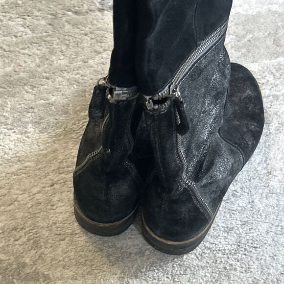 Eileen Fisher Boots Womens 7.5 Black Suede Metallic Tall Zipper Convertible - Picture 10 of 11